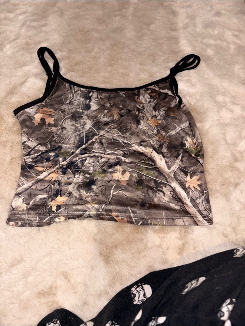 SHEIN Brown & Green Camo Spaghetti Strap Crop Top